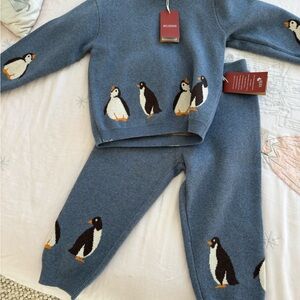 Milkbarn Penguin Family Knitted Birdseye Jacquard Sweater Set